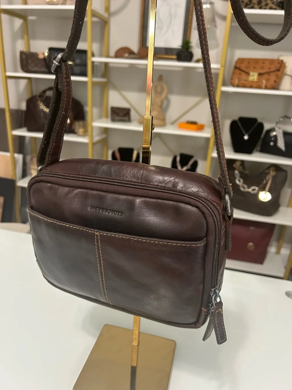 Jack Georges Dark Brown Leather Crossbody Bag - Picture 3 of 10